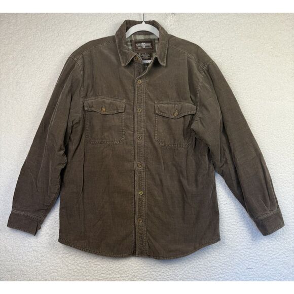 Levis Shirt Mens Large Brown Corduroy Plaid Fleece Lined Button Up Shacket Work - Picture 1 of 10